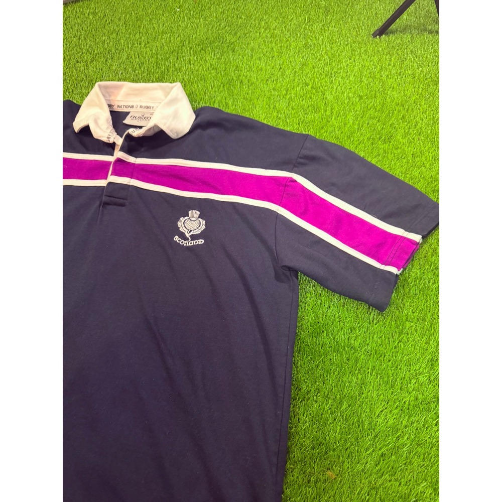 Rugby Nations Scotland Polo Shirt Mens 4XL Navy Blue Purple Stripe Thistle Crest